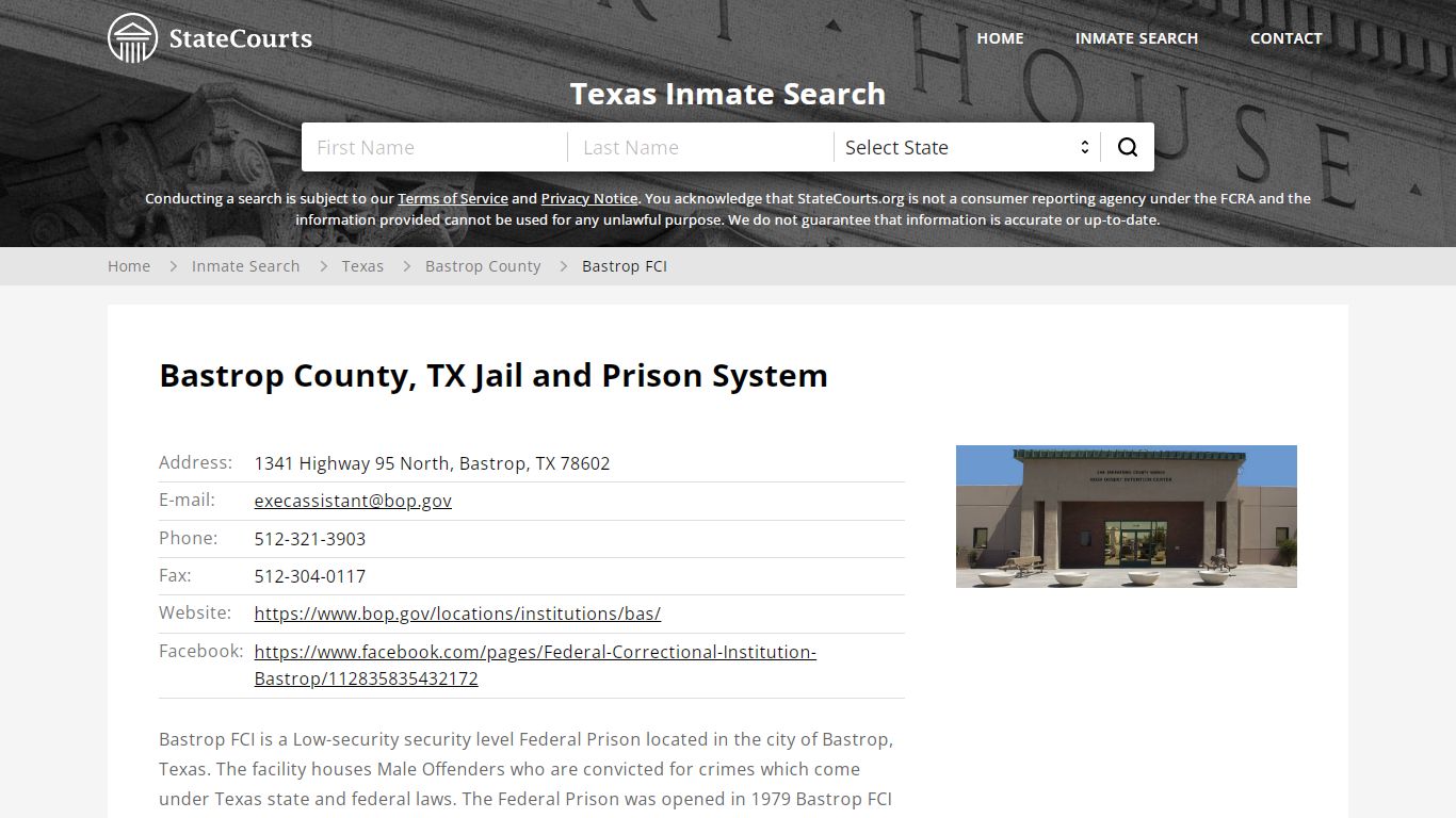 Bastrop FCI Inmate Records Search, Texas - StateCourts
