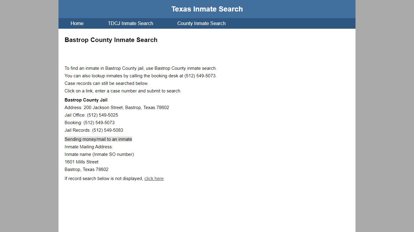 Bastrop County Jail Inmate Search