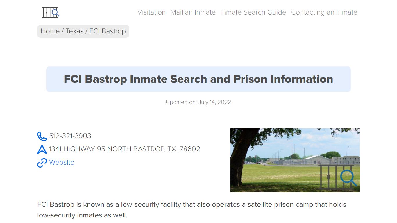 FCI Bastrop Inmate Search, Visitation, Phone no. & Mailing ...